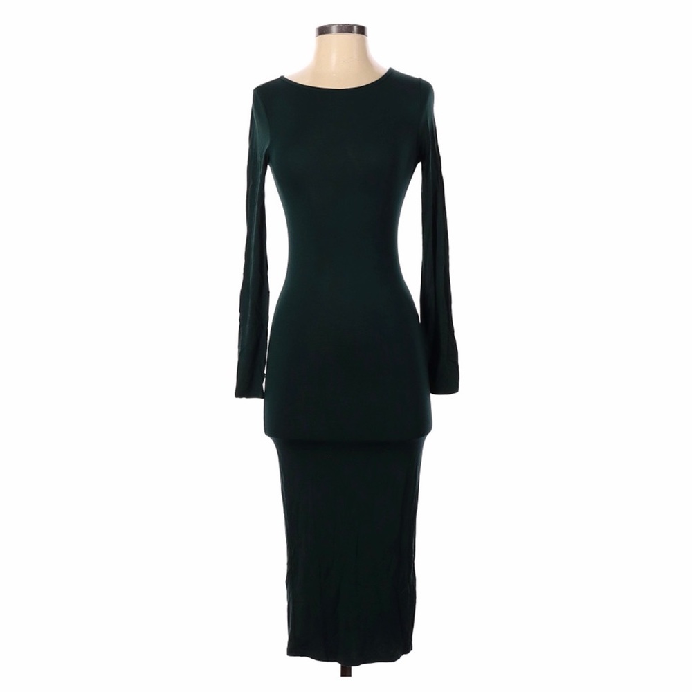 Topshop Dark Green Long Sleeve Midi Dress